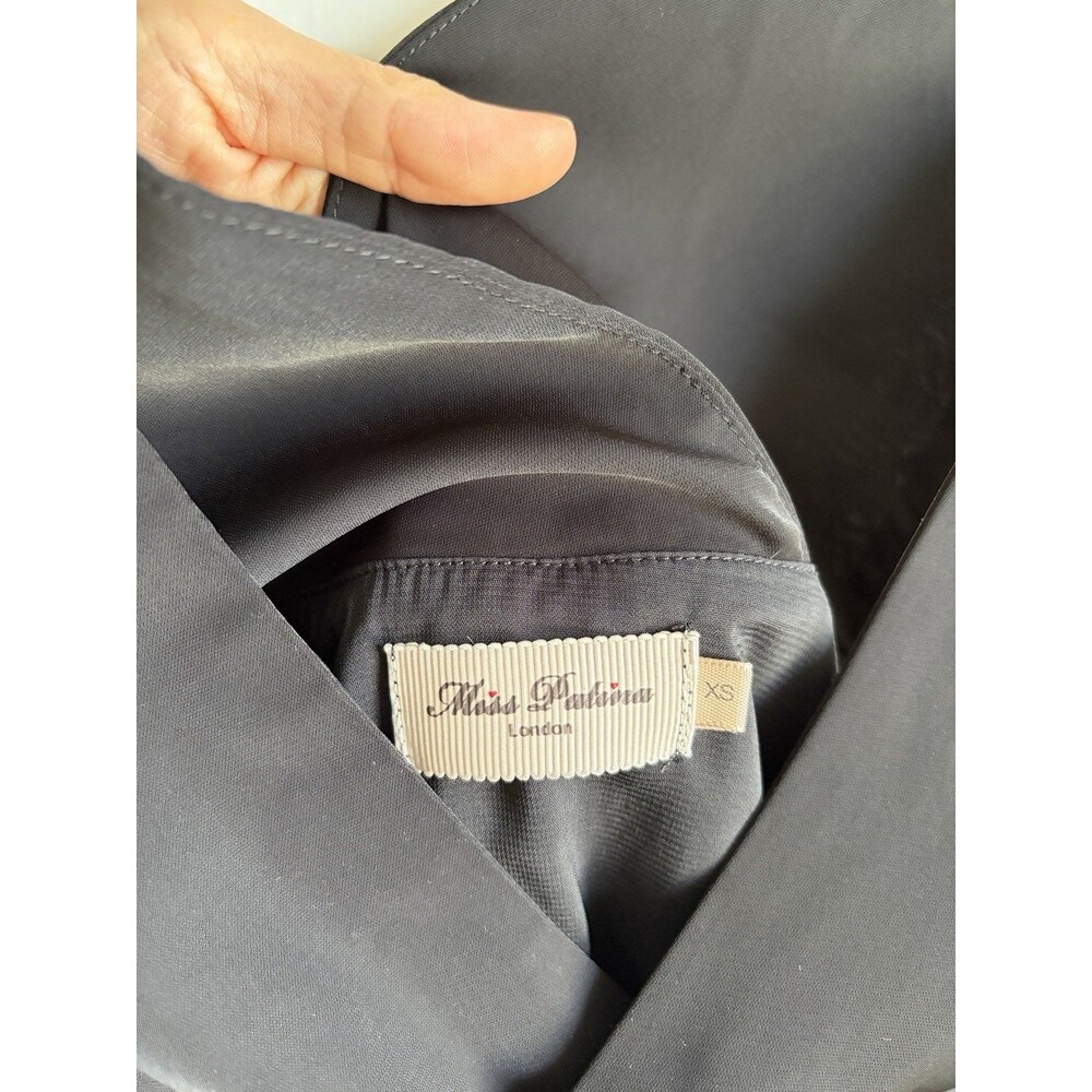 Miss Patina EUC Black Midi Dress XS 60s Retro Mod Ruffle Bow Dark Romantic - Picture 2 of 9